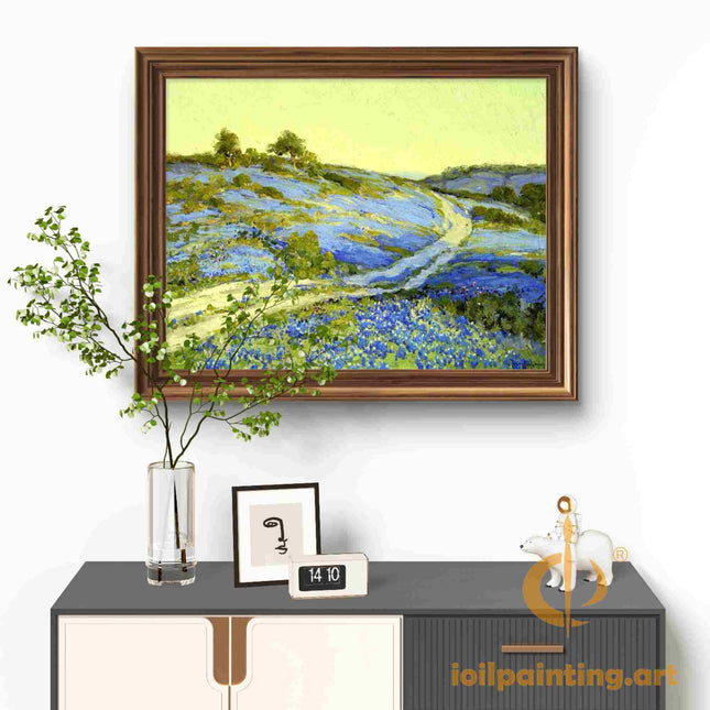"Julian Onderdonk's 'Bluebonnet Meadow at Golden Hour' Oil Painting Reproduction on Canvas"