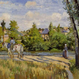 "Camille Pissarro's 'Riders and Walkers in Countryside' - Hand-Painted Impressionist Oil Painting Reproduction"