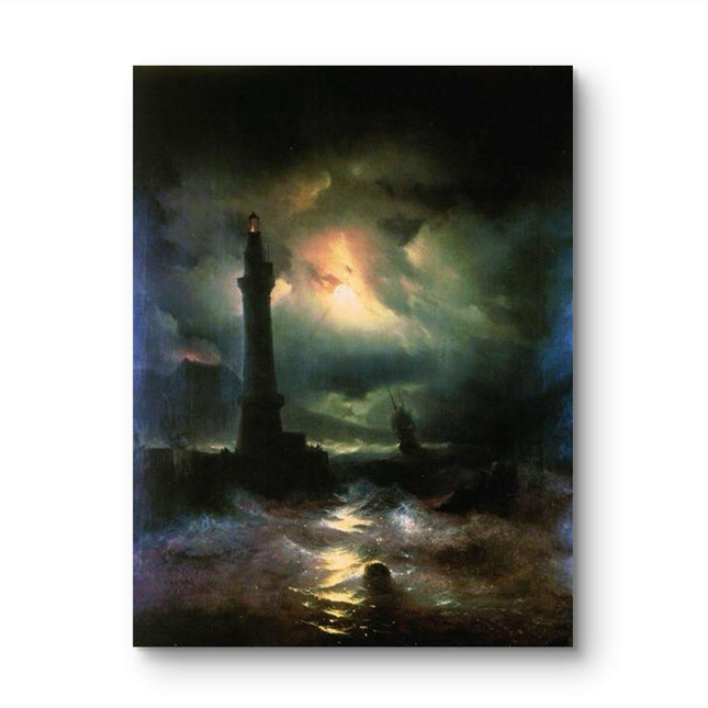 "Ivan Aivazovsky's 'Lighthouse in the Storm' - Hand-Painted Oil Painting Reproduction"