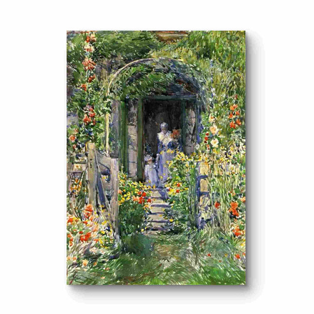 "Childe Hassam's 'Sunlit Garden Doorway' - Hand-Painted Impressionist Oil Painting Reproduction"