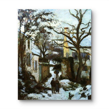 "Camille Pissarro's 'Snow-Covered Village with Winter Walkers' - Hand-Painted Oil Painting Reproduction"