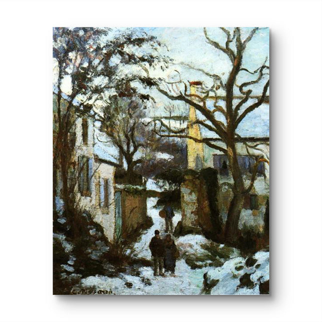 "Camille Pissarro's 'Snow-Covered Village with Winter Walkers' - Hand-Painted Oil Painting Reproduction"