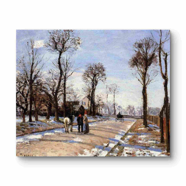 "Camille Pissarro's 'Winter Street Scene with Horses and Figures' - Hand-Painted Oil Painting Reproduction"