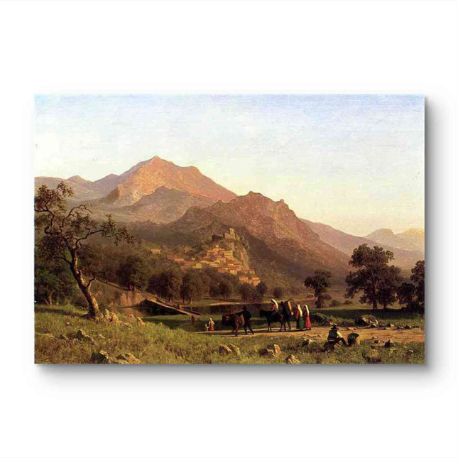 "Albert Bierstadt's 'Classic Alpine Village Scene' - Hand-Painted Landscape Oil Painting Reproduction"