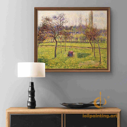 "Camille Pissarro's 'Farmer in Sunlit Fields' - Hand-Painted Impressionist Oil Painting Reproduction"