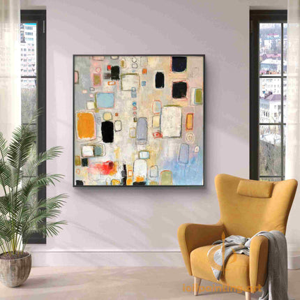 "Modern Abstract Geometric Oil Painting Reproduction – Vibrant Contemporary Wall Art"