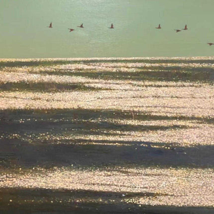 "Tranquil Waters with Soaring Birds - Premium Hand-Painted Oil Reproduction on Canvas"