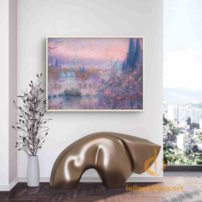 "Romantic Cityscape at Dusk - Premium Hand-Painted Impressionist Oil Reproduction on Canvas"