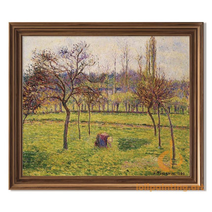 "Camille Pissarro's 'Farmer in Sunlit Fields' - Hand-Painted Impressionist Oil Painting Reproduction"