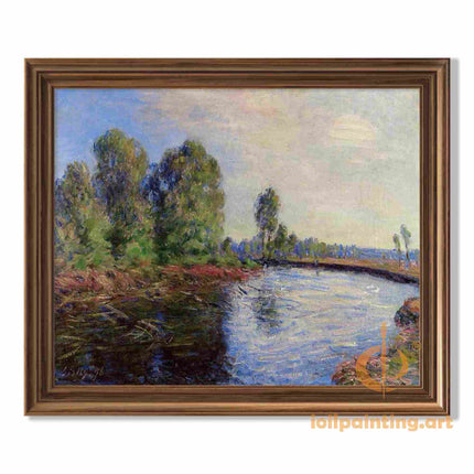 "Alfred Sisley's 'Riverside Tranquility' - Hand-Painted Impressionist Oil Painting Reproduction"