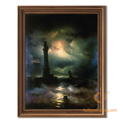 "Ivan Aivazovsky's 'Lighthouse in the Storm' - Hand-Painted Oil Painting Reproduction"