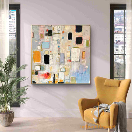 "Modern Abstract Geometric Oil Painting Reproduction – Vibrant Contemporary Wall Art"
