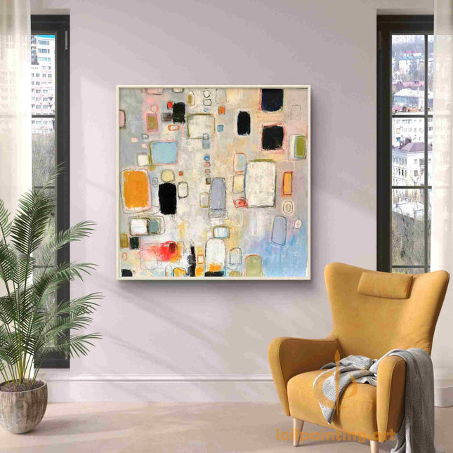 "Modern Abstract Geometric Oil Painting Reproduction – Vibrant Contemporary Wall Art"