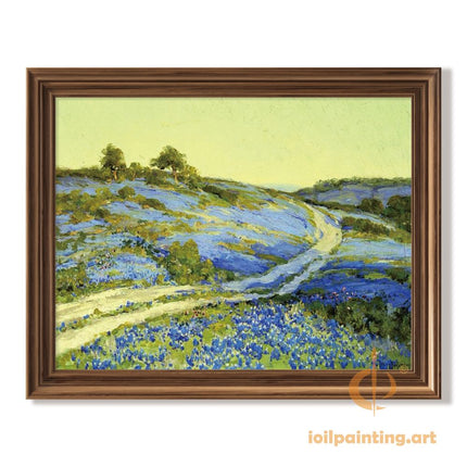 "Julian Onderdonk's 'Bluebonnet Meadow at Golden Hour' Oil Painting Reproduction on Canvas"