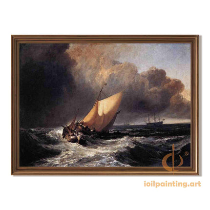 "William Turner's 'Storm-Tossed Sailboat in Churning Seas' - Hand-Painted Oil Painting Reproduction"