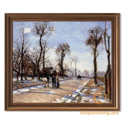 "Camille Pissarro's 'Winter Street Scene with Horses and Figures' - Hand-Painted Oil Painting Reproduction"