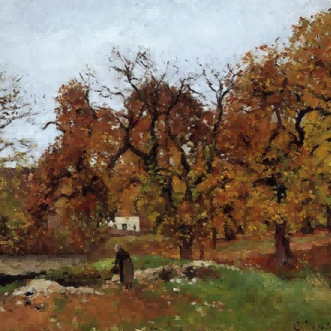 "Camille Pissarro's 'Autumn Landscape with Figure' - Hand-Painted Impressionist Oil Painting Reproduction"