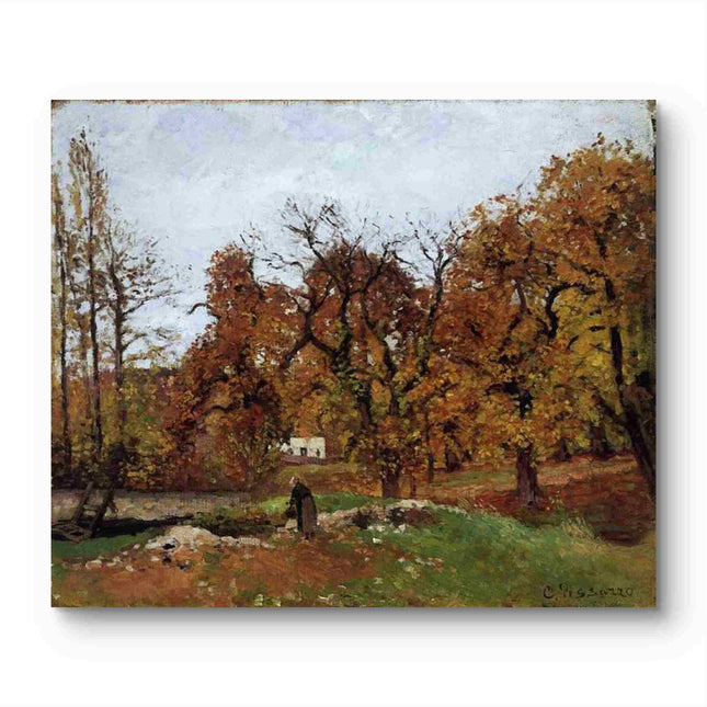 "Camille Pissarro's 'Autumn Landscape with Figure' - Hand-Painted Impressionist Oil Painting Reproduction"