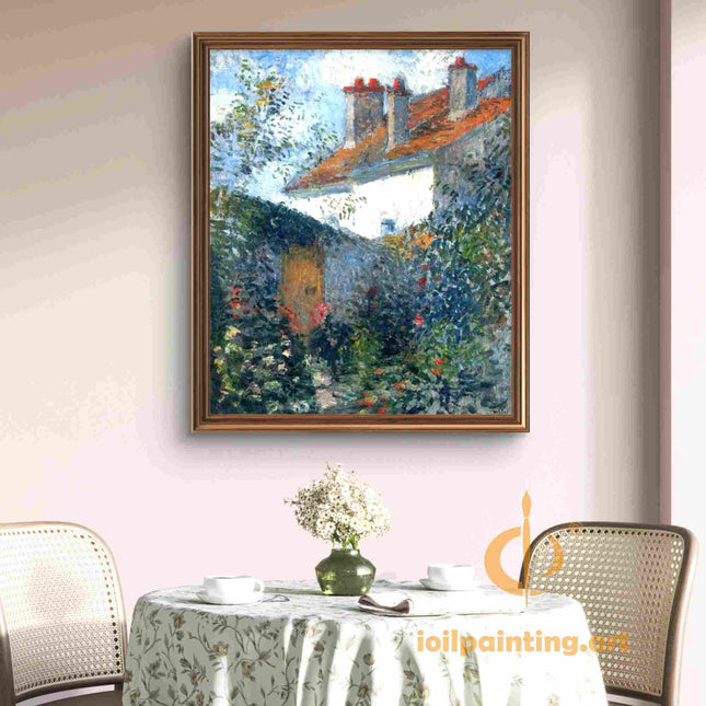 "Camille Pissarro's 'Serene Country House in Bloom' - Hand-Painted Oil Painting Reproduction"