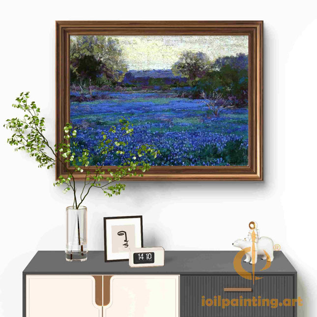 "Julian Onderdonk's 'Blue Flower Meadow at Dusk' Oil Painting Reproduction on Canvas"