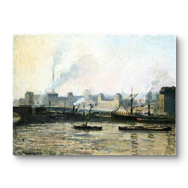 "Camille Pissarro's 'Riverside Industrial Scene with Boats' - Hand-Painted Oil Painting Reproduction"
