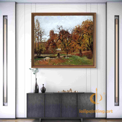 "Camille Pissarro's 'Autumn Landscape with Figure' - Hand-Painted Impressionist Oil Painting Reproduction"