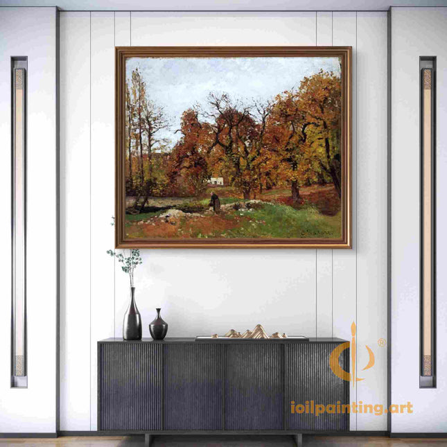 "Camille Pissarro's 'Autumn Landscape with Figure' - Hand-Painted Impressionist Oil Painting Reproduction"