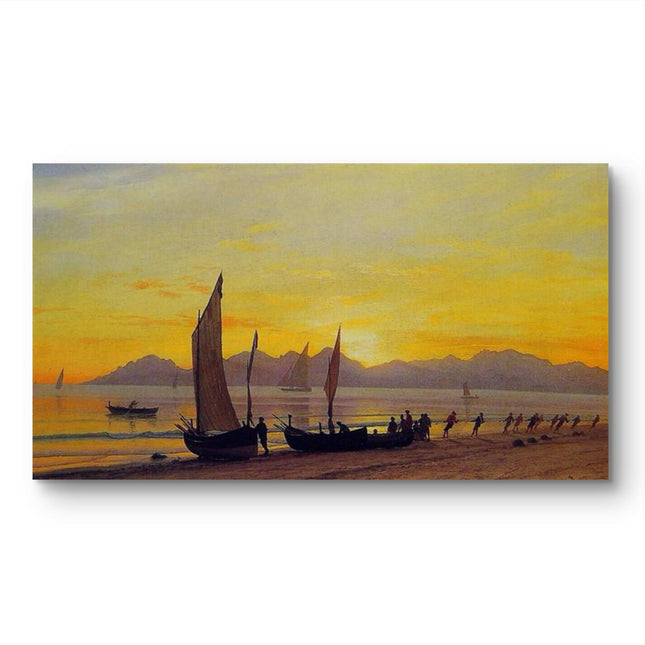 "William Turner's 'Sunset Harbor Serenity' - Hand-Painted Romantic Era Oil Painting Reproduction"