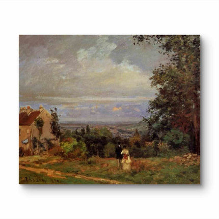 "Camille Pissarro's 'Couple in Serene Landscape' - Hand-Painted Impressionist Oil Painting Reproduction"