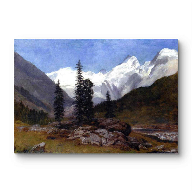 "Albert Bierstadt's 'Alpine Majesty' - Hand-Painted Mountain Landscape Oil Painting Reproduction"