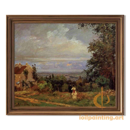 "Camille Pissarro's 'Couple in Serene Landscape' - Hand-Painted Impressionist Oil Painting Reproduction"