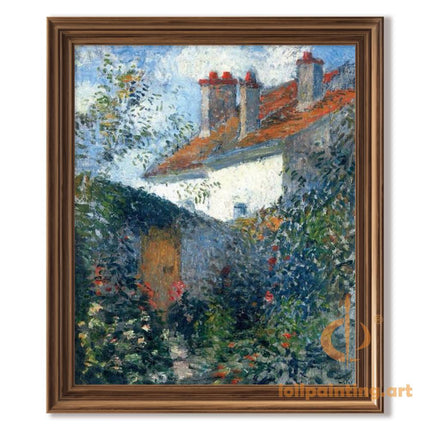 "Camille Pissarro's 'Serene Country House in Bloom' - Hand-Painted Oil Painting Reproduction"