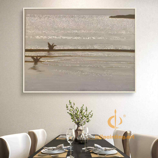 "Serene Waterfowl in Flight - Premium Hand-Painted Oil Reproduction on Canvas"