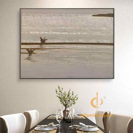 "Serene Waterfowl in Flight - Premium Hand-Painted Oil Reproduction on Canvas"
