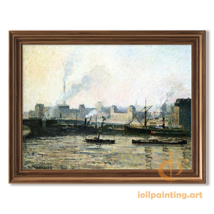"Camille Pissarro's 'Riverside Industrial Scene with Boats' - Hand-Painted Oil Painting Reproduction"
