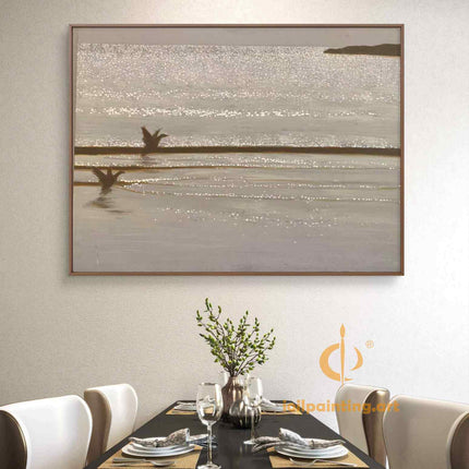"Serene Waterfowl in Flight - Premium Hand-Painted Oil Reproduction on Canvas"