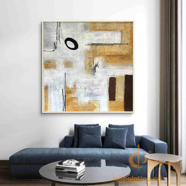"Minimalist Abstract Oil Painting Reproduction – Modern Geometric Wall Art with Bold Contrast"