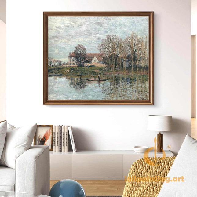 "Alfred Sisley's 'Riverside Pastoral' - Hand-Painted Impressionist Oil Painting Reproduction"