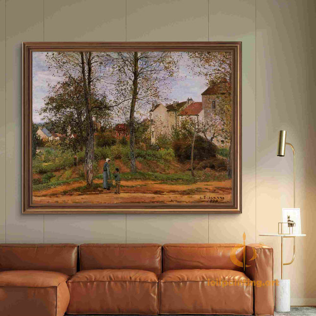 "Camille Pissarro's 'Mother and Child in Sunlit Orchard' - Hand-Painted Impressionist Oil Painting Reproduction"