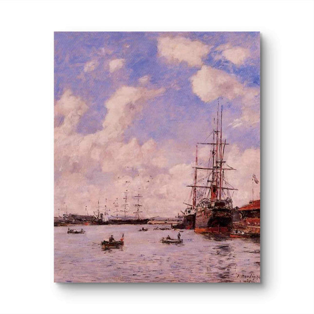 "Eugène Boudin's 'Harbor Serenity with Tall Ships' - Hand-Painted Oil Painting Reproduction"