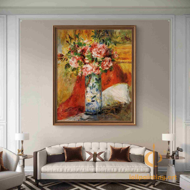 "Pierre-Auguste Renoir's 'Blossoming Elegance' - Premium Hand-Painted Oil Painting Reproduction of Floral Still Life"
