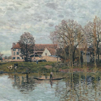 "Alfred Sisley's 'Riverside Pastoral' - Hand-Painted Impressionist Oil Painting Reproduction"