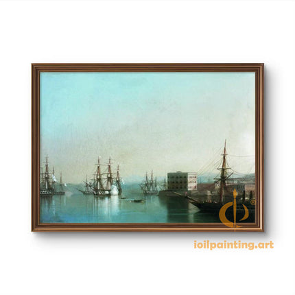 "Ivan Aivazovsky's 'Port of Hanover Harbor Scene' - Hand-Painted Oil Painting Reproduction"