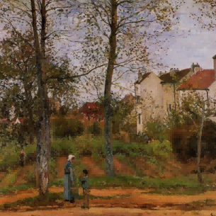 "Camille Pissarro's 'Mother and Child in Sunlit Orchard' - Hand-Painted Impressionist Oil Painting Reproduction"