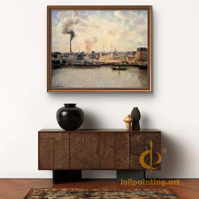 "Camille Pissarro's 'Industrial Waterfront with Boats' - Hand-Painted Oil Painting Reproduction"