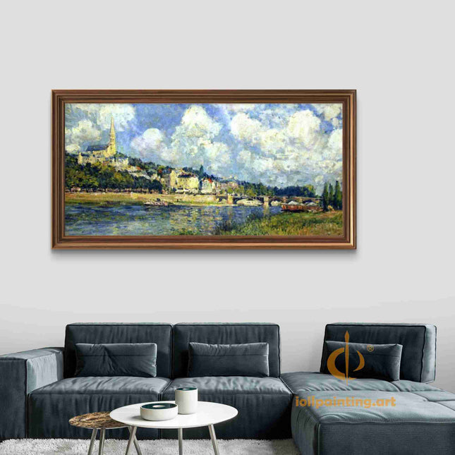 "Claude Monet's 'Riverside Town at Dusk' - Hand-Painted Impressionist Oil Painting Reproduction"