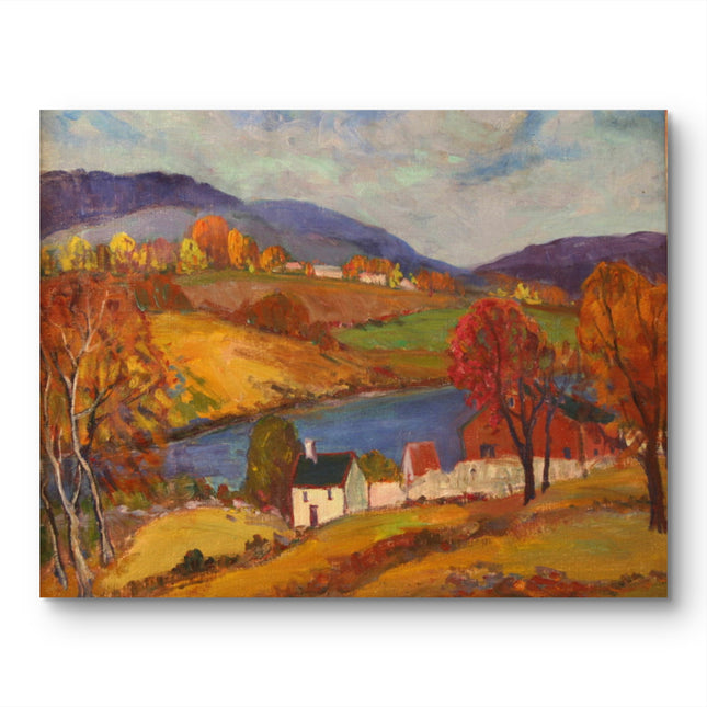 "Autumn Village by the River - Premium Hand-Painted Oil Reproduction on Canvas"