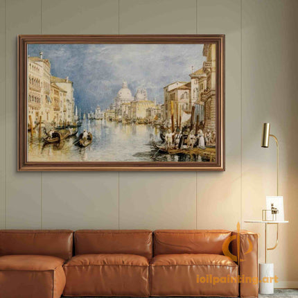 "William Turner's 'Venetian Canal at Dusk' - Hand-Painted Oil Painting Reproduction"