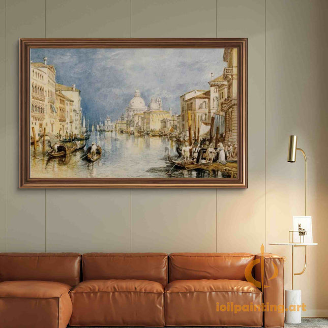 "William Turner's 'Venetian Canal at Dusk' - Hand-Painted Oil Painting Reproduction"