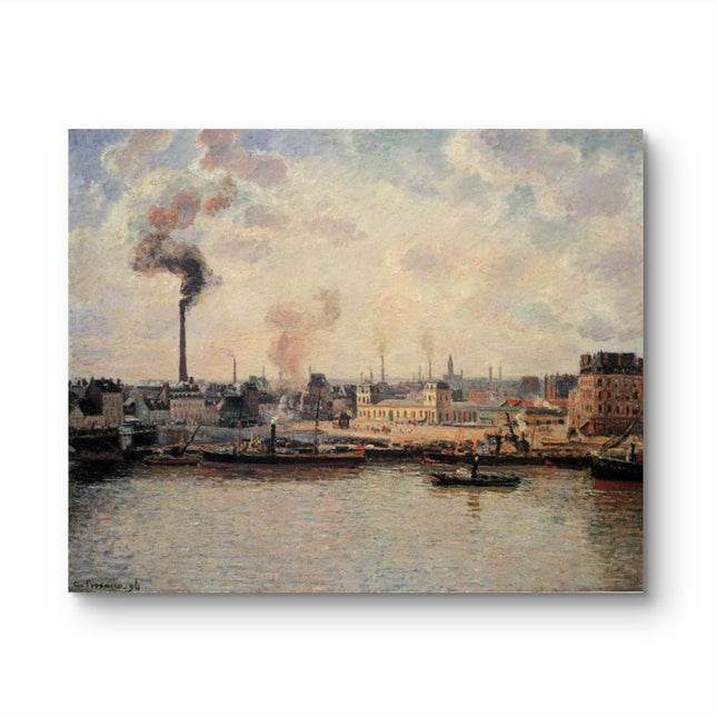 "Camille Pissarro's 'Industrial Waterfront with Boats' - Hand-Painted Oil Painting Reproduction"